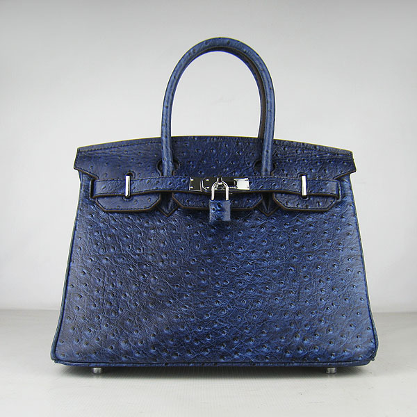 Replica Hermes Birkin 30CM Ostrich Veins Handbag Dark Blue 6088 On Sale